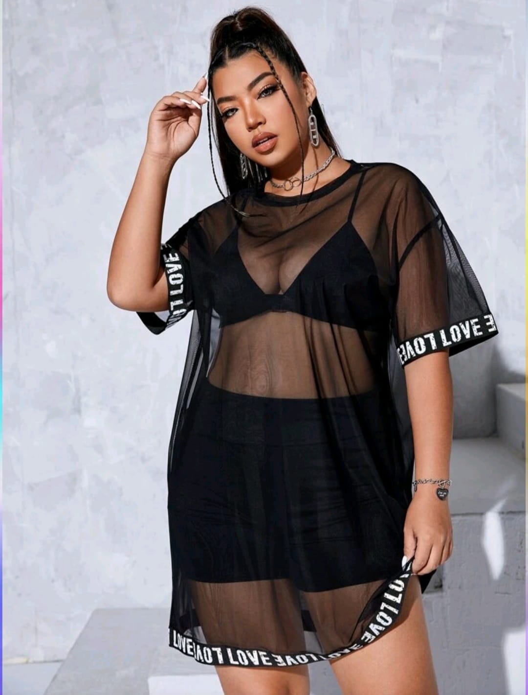 Vestido Salida de Baño Mesh Negro  - Talla 1XL - No Incluye Traje de Baño