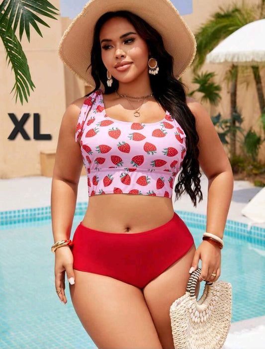 Traje de Baño Rojo Fresitas -  Stretch -  Talla XL