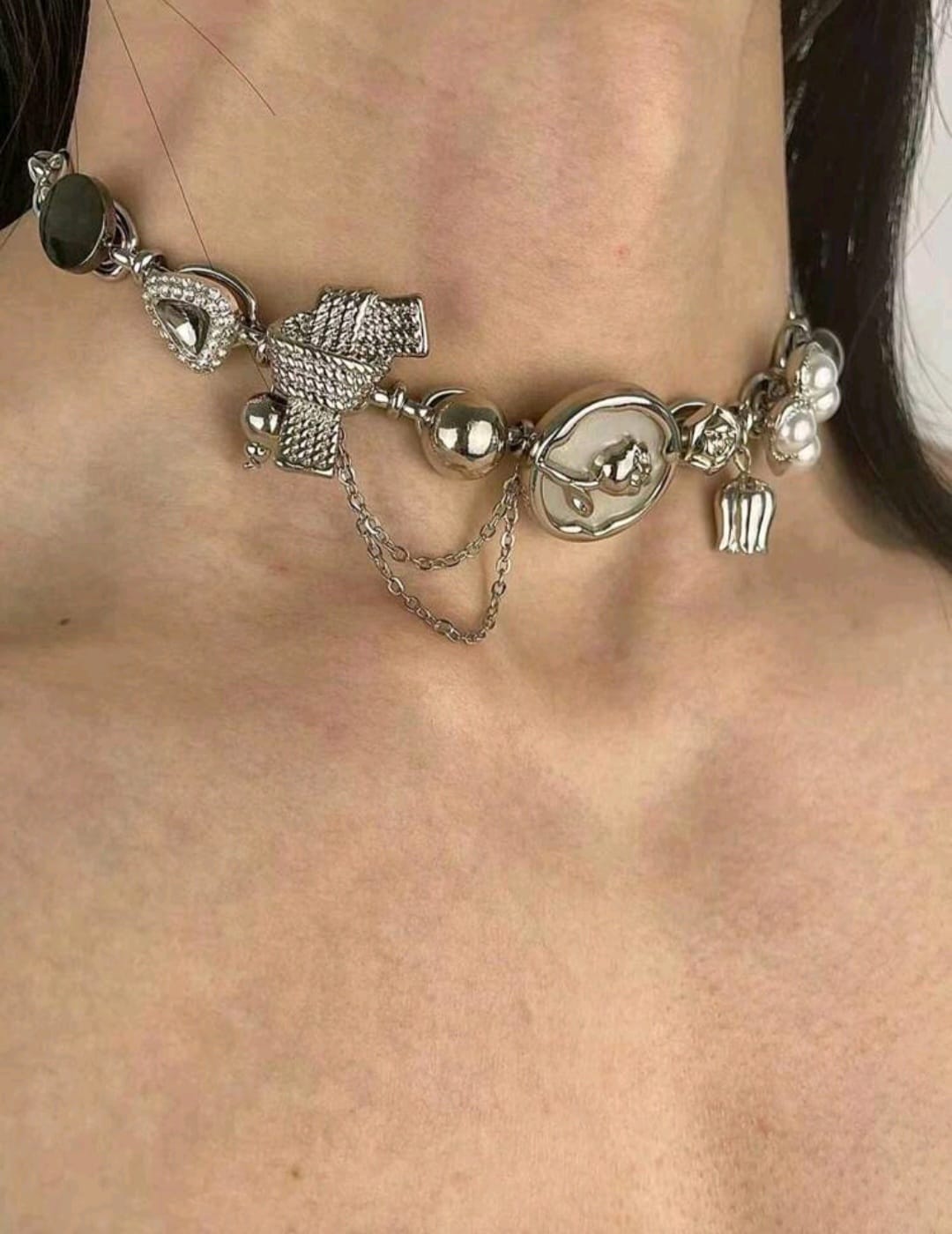 Collar Plateado con Charms  - Gargantilla Choker