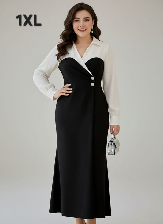 Vestido Doble Tono Negro /  Blanco - Stretch - Talla 1XL