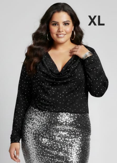 Top Negro con Puntitos Plateados - Stretch - Talla XL