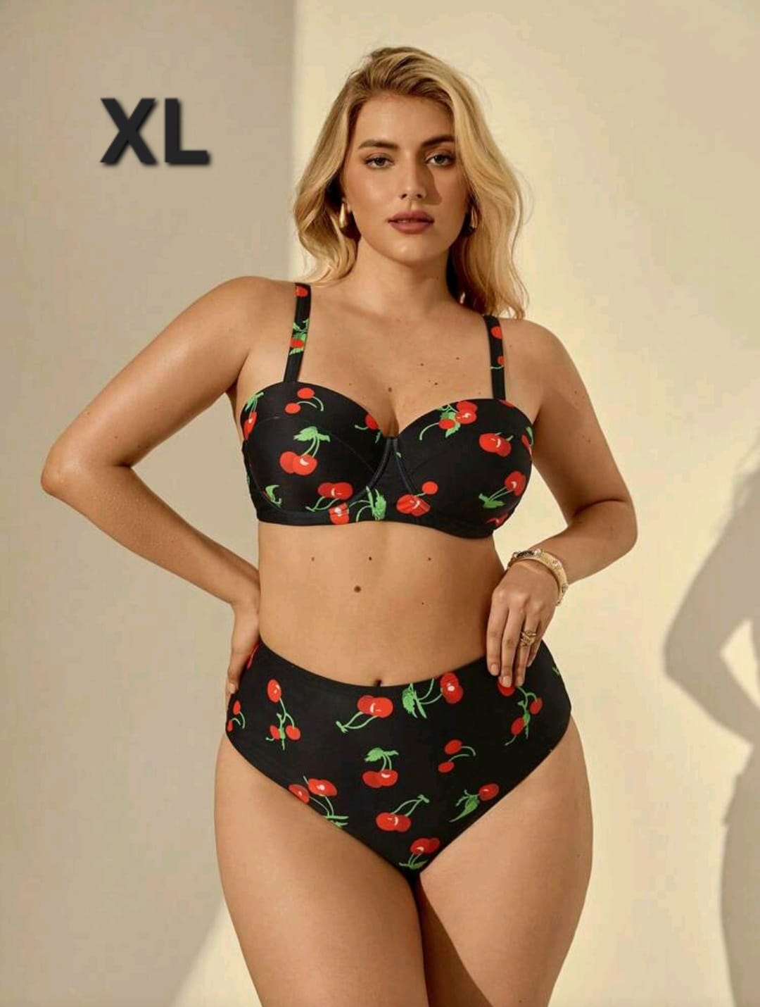 Traje de Baño Negro Cerezas -  Stretch -  Talla XL