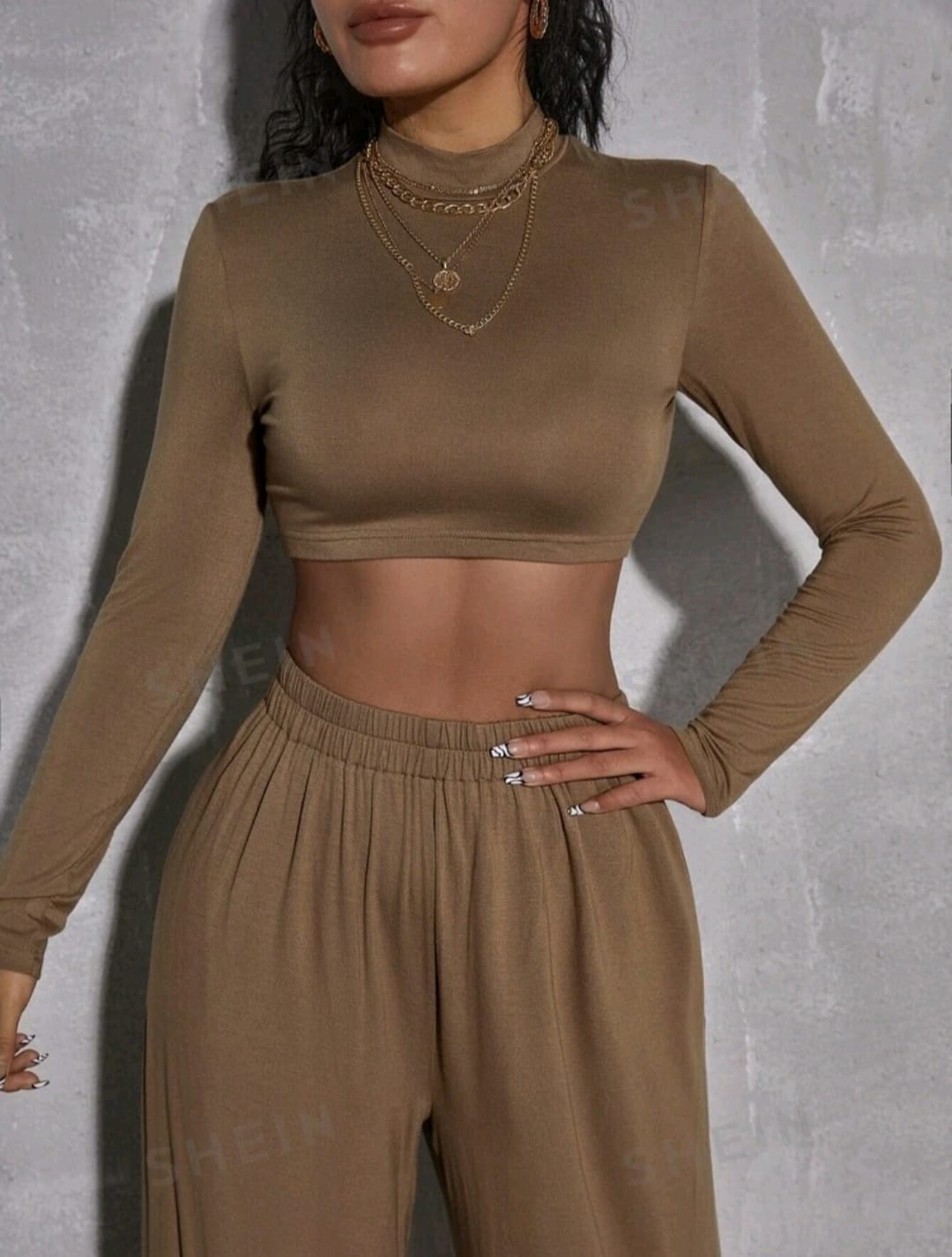 Crop Top Beige - Stretch - Talla L Queda XL