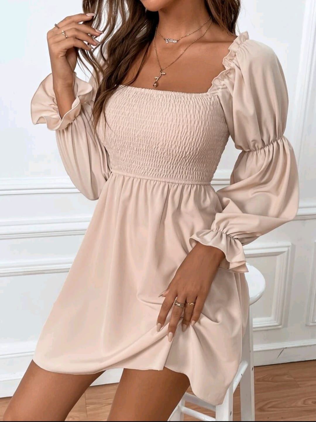 Vestido Beige - Stretch - Talla L Queda XL