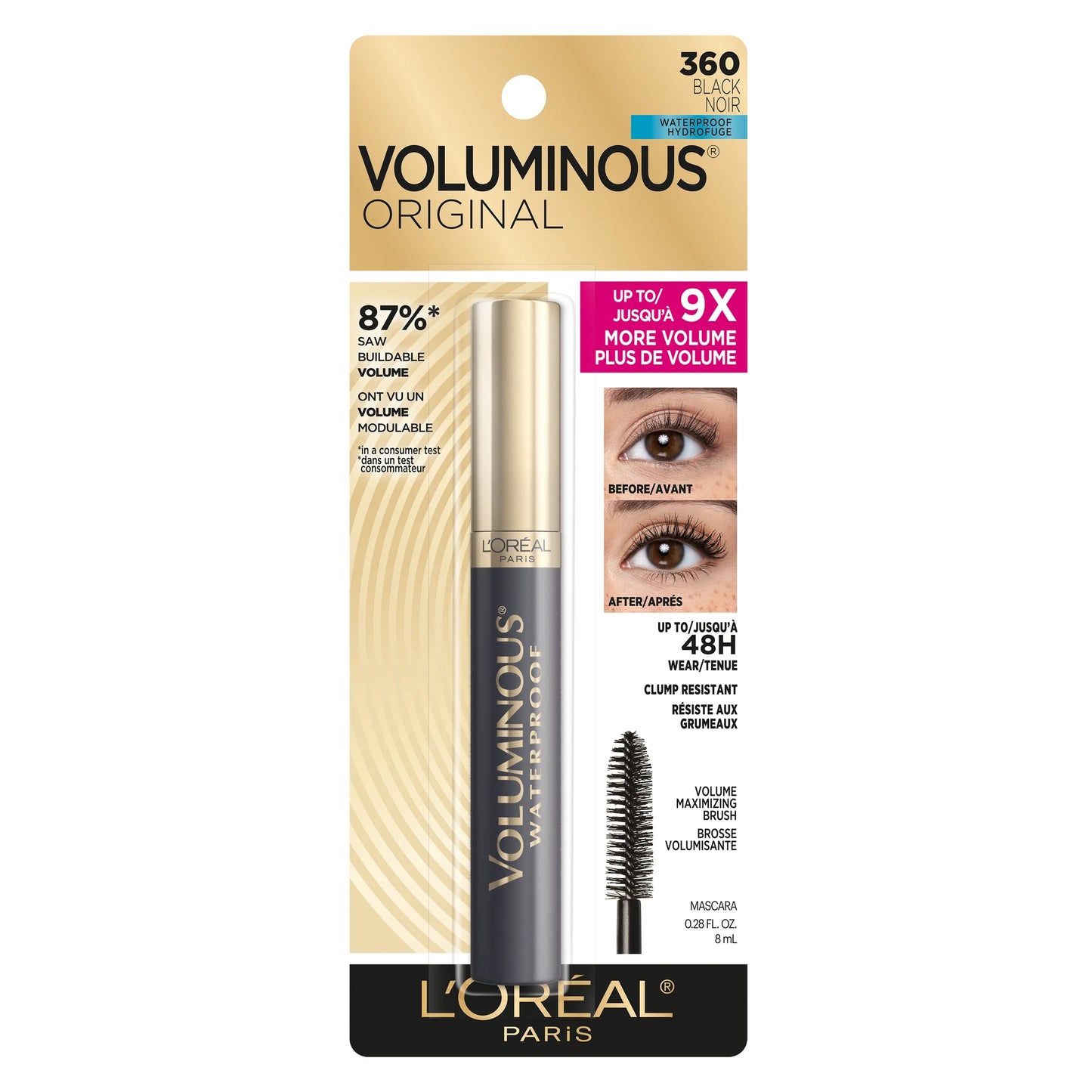 LOREAL Voluminous Black Noir No.360 - Waterproof Mascara Color Negro