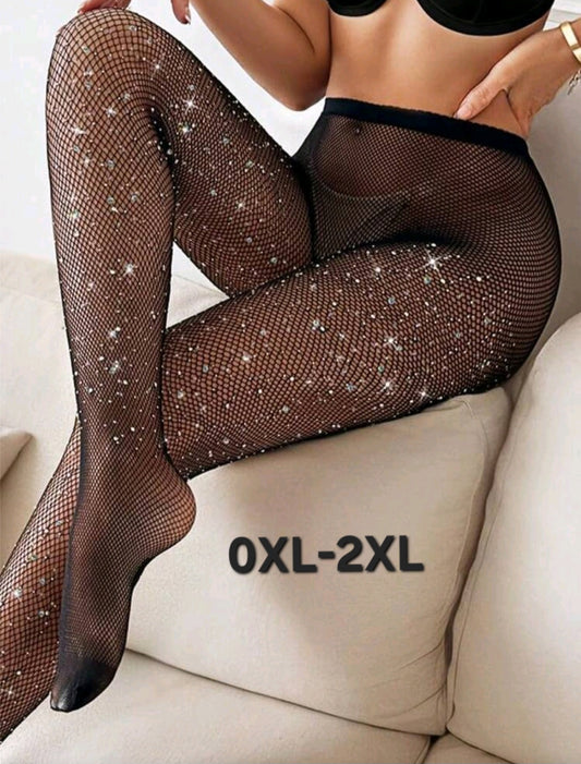 Medias en Red con Brillitos - Color Negro - Unitalla XL-2XL