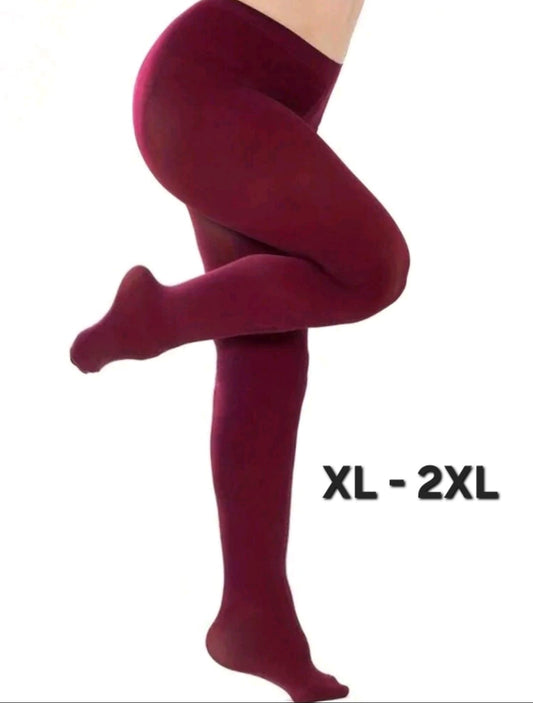 Medias Color Rojo Vino Borgoña - Tela Gruesa - Transparenta Poco - Unitalla XL-2XL