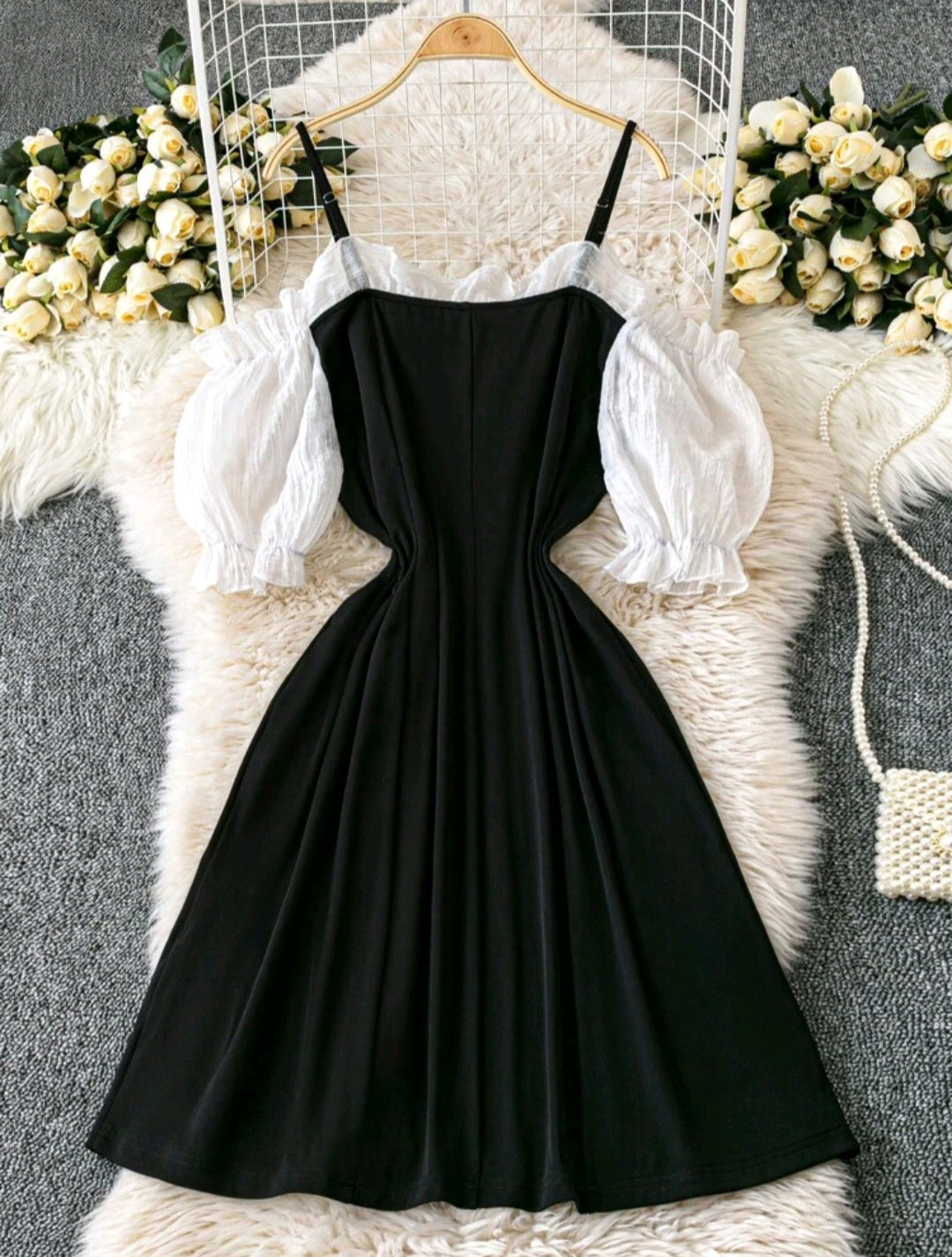 Vestido Doble Tono Negro /  Blanco - Stretch - Talla 1XL
