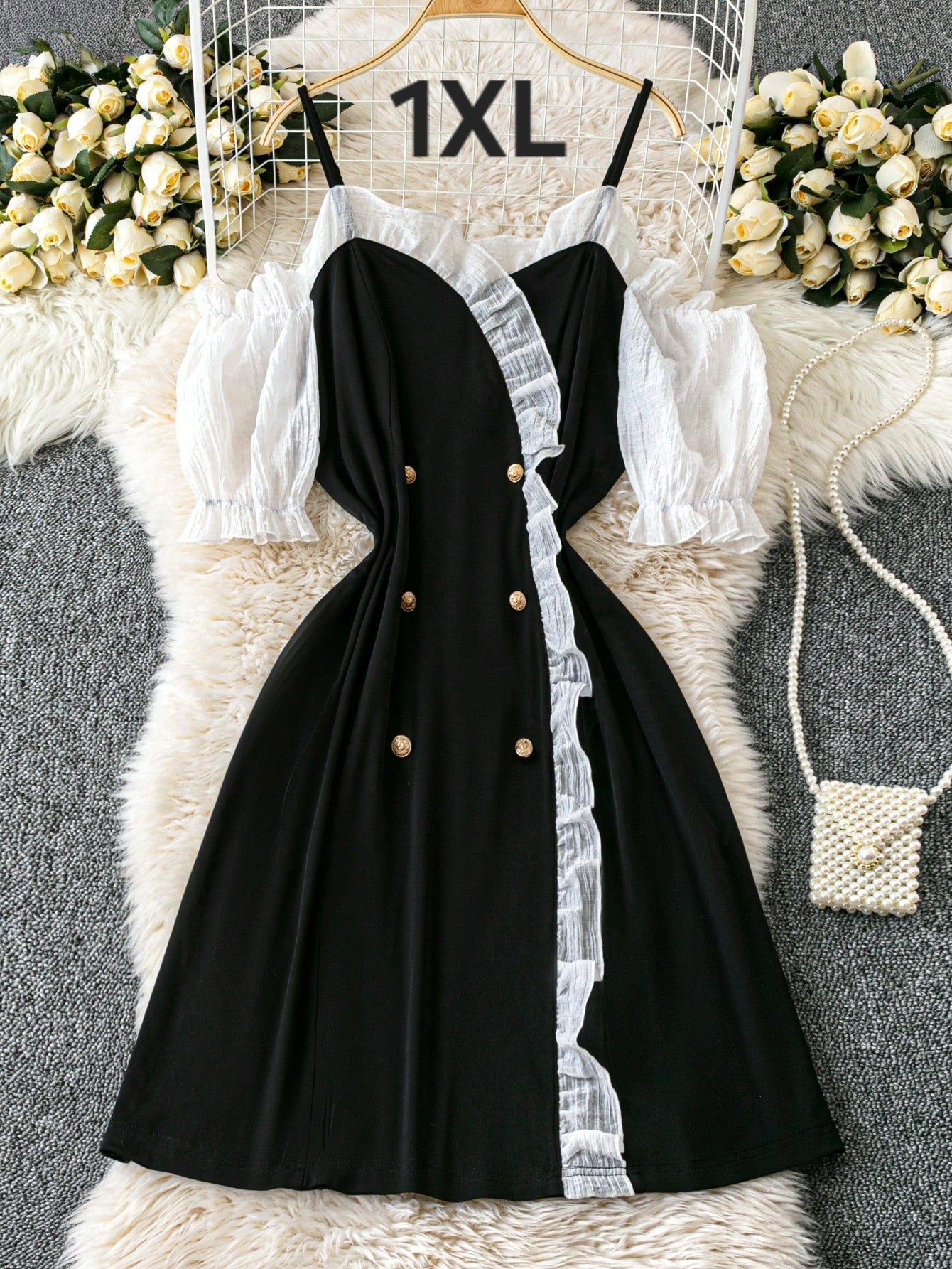 Vestido Doble Tono Negro /  Blanco - Stretch - Talla 1XL