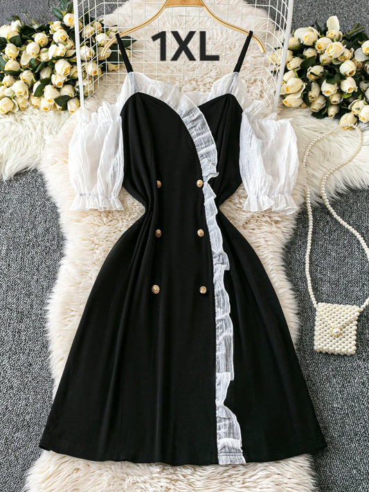 Vestido Doble Tono Negro /  Blanco - Stretch - Talla 1XL